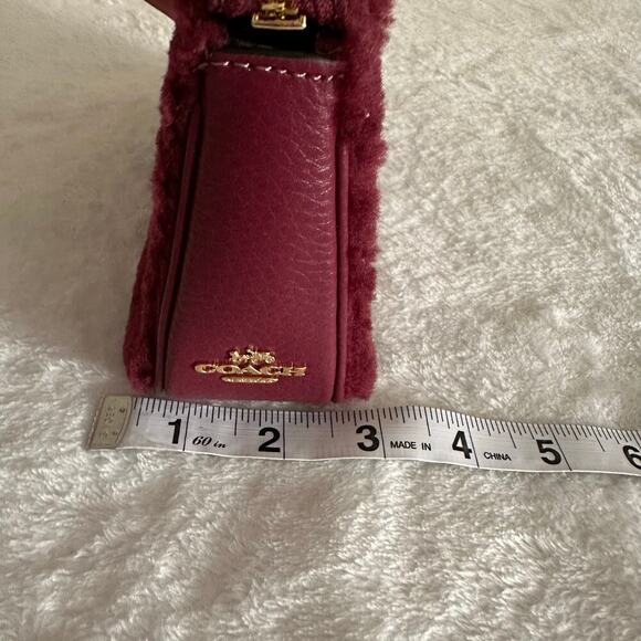 Coach Shearling Fur Shoulder Bag Burgundy Wine Leather Mini Y2K Cozy Chic - Picture 14 of 15